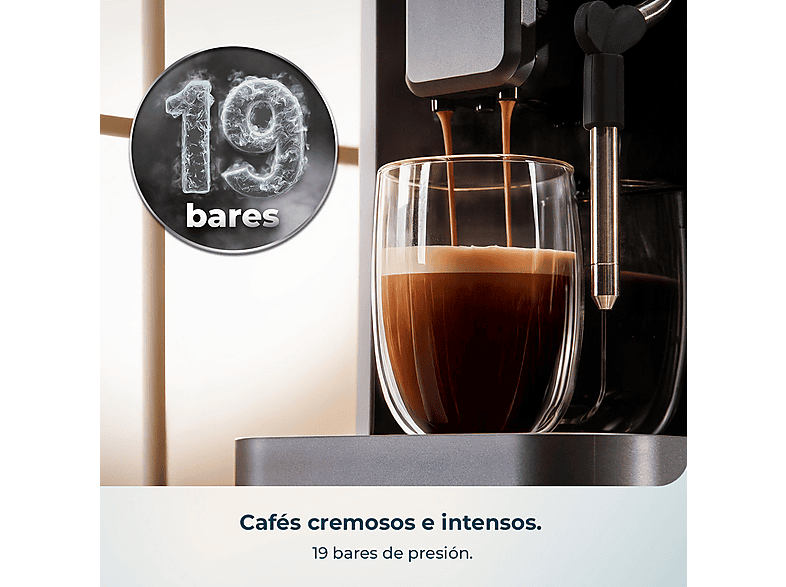 Cafetera superautomática - Cecotec Cremmaet Lungo Steam, Vaporizador, 5 bebidas, Pantalla táctil, 19 bares, Thermoblock, Molinillo integrado, Negro