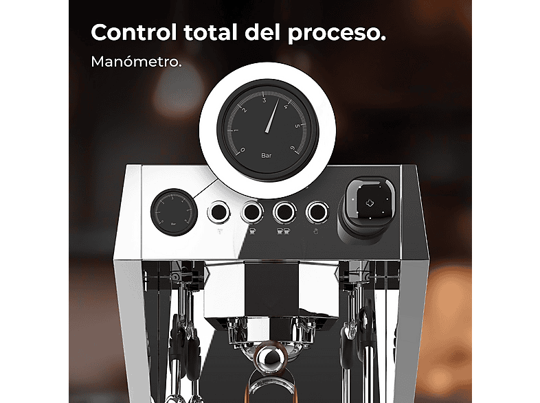Cafetera express - Cecotec Baristeo Brava, 3150 W, 15 bares, Caldera doble, Portafiltro 58 mm, Pre-infusión, Manómetro, Depósito 2,5 L, Plateado