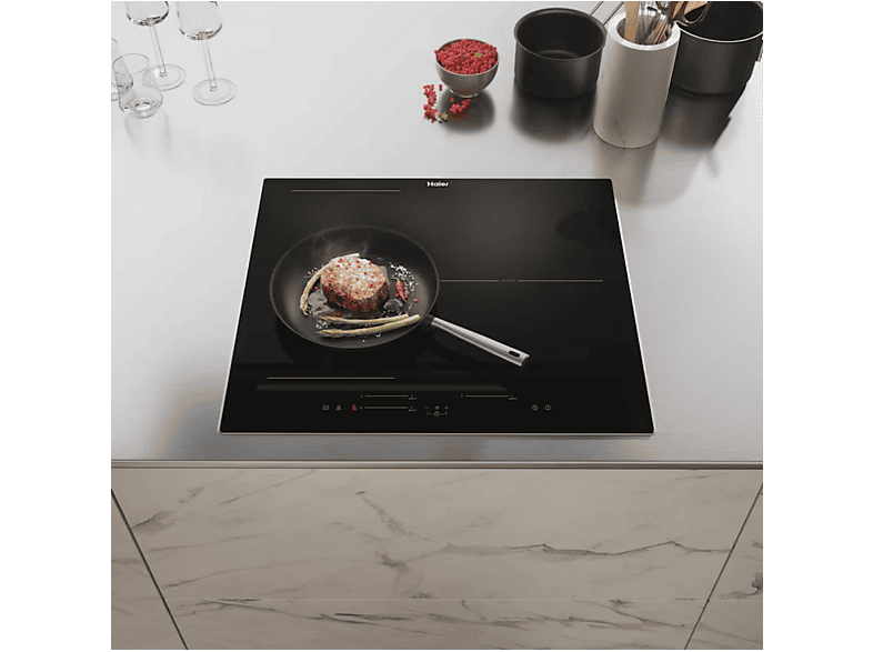 Placa inducción - Haier HAIS63MC/G3, 3 Zonas, Zona Flex, Cook with me, 60 cm, Negro
