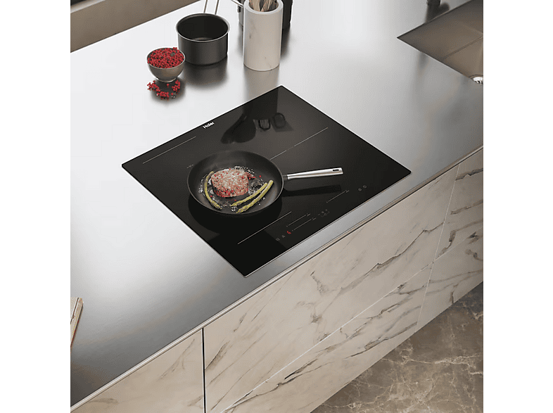Placa inducción - Haier HAIS63MC/G3, 3 Zonas, Zona Flex, Cook with me, 60 cm, Negro