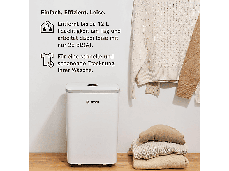 Deshumidificador - Bosch Dry 2000, 2,5 l, 24 m², Blanco