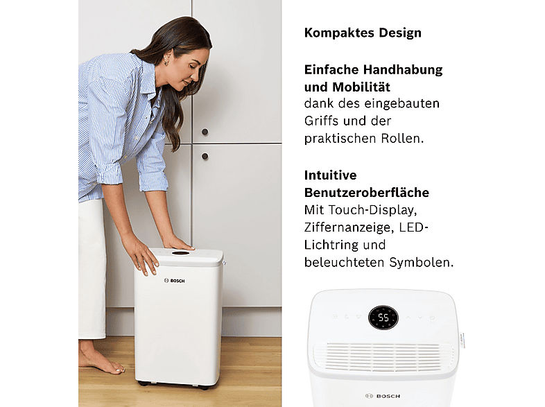 Deshumidificador - Bosch Dry 2000, 2,5 l, 24 m², Blanco