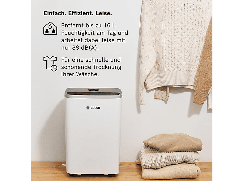 Deshumidificador - Bosch Dry 4000, 2,5 l, 33 m², Blanco