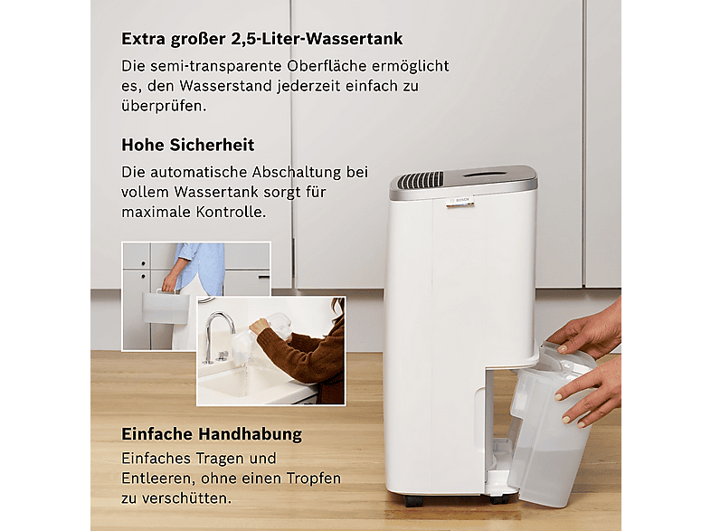 Deshumidificador - Bosch Dry 4000, 2,5 l, 33 m², Blanco