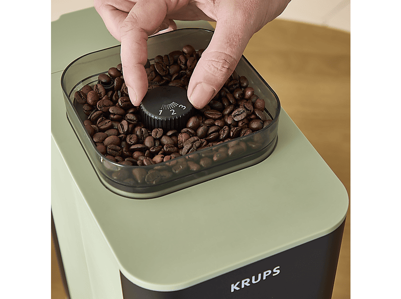 Cafetera superautomática - Krups Coffee Crush, Café en grano y molido, 15 bares, 2 recetas de café, Táctil, Compacta, 3 niveles de molienda, Verde