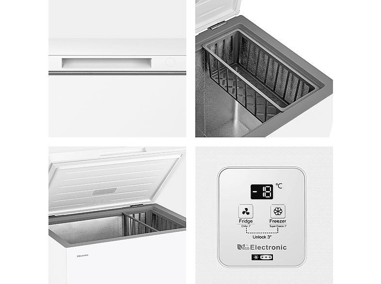 Congelador horizontal - Hisense FT200N1AWDL, 198 l, 85.8 cm, Congelador Convertible, Goma Antibacteria, Blanco