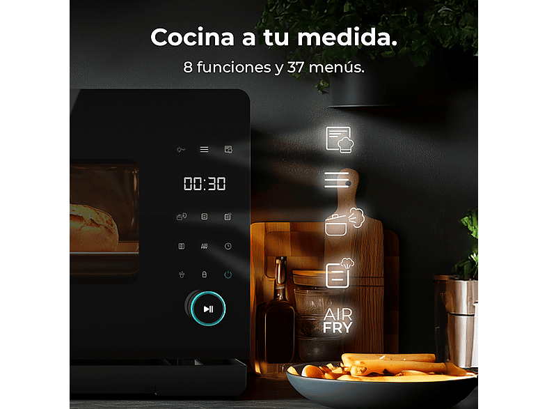 Horno de vapor - Cecotec Bake&Steam 4000 Combi Gyro Advance, 3 en 1, 40 L, 2400 W, Freidora de aire, Convección, 8 funciones, Rustidor, Negro