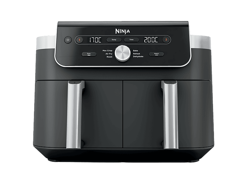 Freidora de aire - Ninja DZ901EU, 9.5 l, 2470W, 240 °C, 2 Cestas, 6 Funciones de Cocción Personalizables, Negro