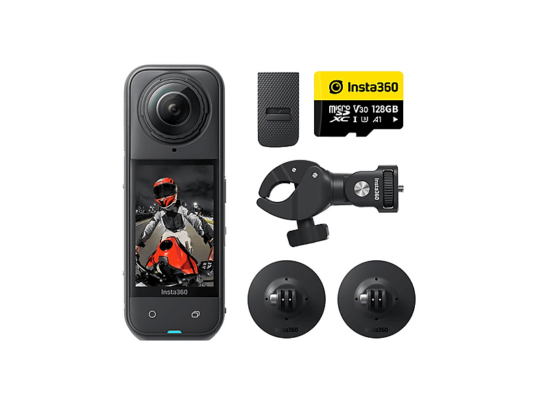 Cámara deportiva - Insta360 X5 Motorcycle Bundle, 8K, 185 min Autonomía, Sensor 1/1,28", Triple Chip de Inteligencia Artificial, Negro