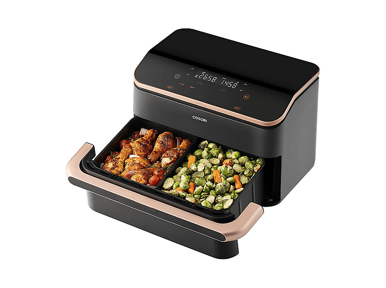 Freidora de aire - Cosori Dual Blaze Twinfry, 10 l, 2800 W, Doble cesta, Hasta 240 °C, Gris