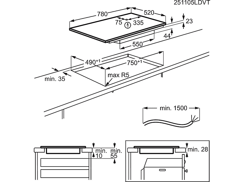 Placa inducción - AEG TI84IB30FB, 4 zonas, Zona grande 24 cm, Función Puente, 78 cm, Negro