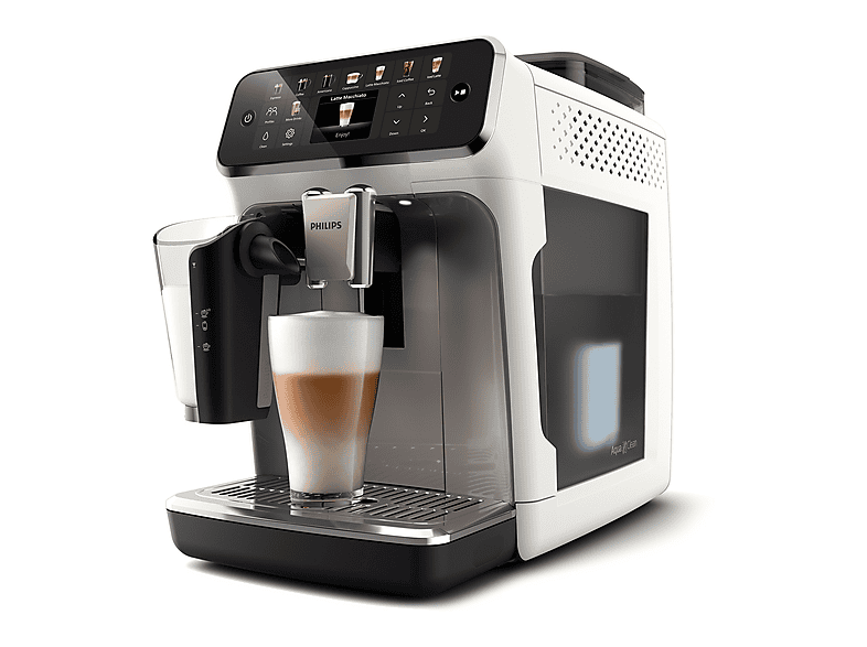 Máquina espresso - Philips 5500 series EP5545/70, 15 bar, 230 W, 0,26 l, 2 tazas, Cromo, Blanco