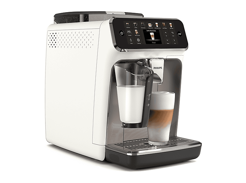 Máquina espresso - Philips 5500 series EP5545/70, 15 bar, 230 W, 0,26 l, 2 tazas, Cromo, Blanco