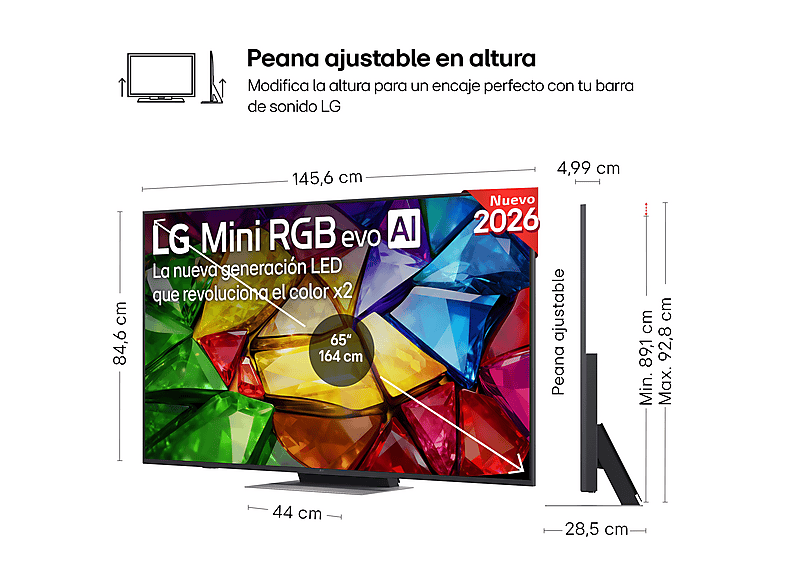 TV RGB Mini LED 65" - LG 65MRGB87B6B, UHD 4K, Procesador Inteligente α8 AI Processor 4K Gen3, Smart TV, DVB-T2 (H.265), Negro