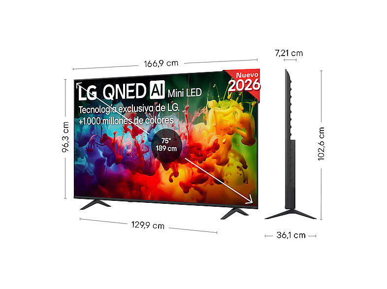 TV QNED Mini LED 75" - LG 75QNED72B6A, UHD 4K, Procesador Inteligente α7 AI Processor 4K Gen9, Smart TV, DVB-T2 (H.265), Negro