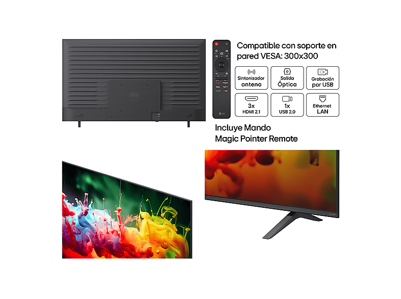 TV QNED Mini LED 75" - LG 75QNED72B6A, UHD 4K, Procesador Inteligente α7 AI Processor 4K Gen9, Smart TV, DVB-T2 (H.265), Negro