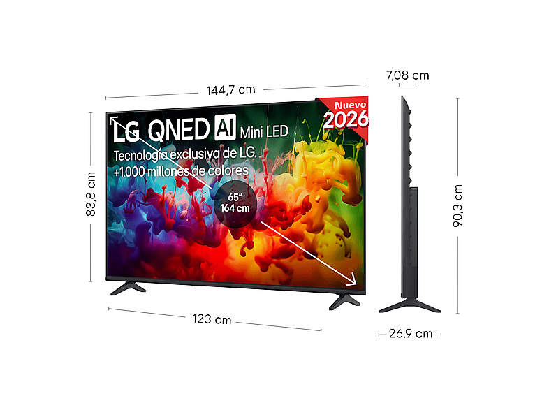 TV QNED 65" - LG 65QNED72B6B, UHD 4K, Procesador Inteligente α7 AI Processor 4K Gen9, Smart TV, DVB-T2 (H.265), Negro