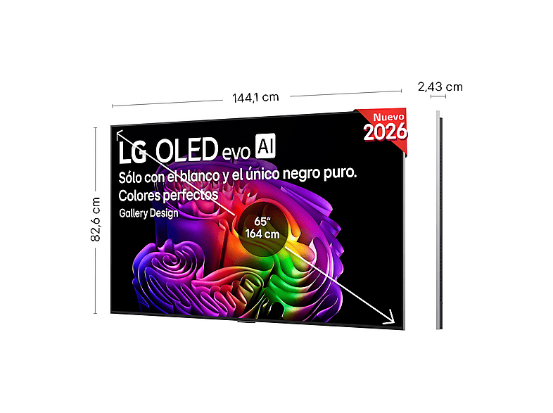 TV OLED 65" - LG OLED65G64LW, OLED 4K, Procesador Inteligente α11 AI Processor 4K Gen3, Smart TV, DVB-T2 (H.265), Gallery Design, Negro