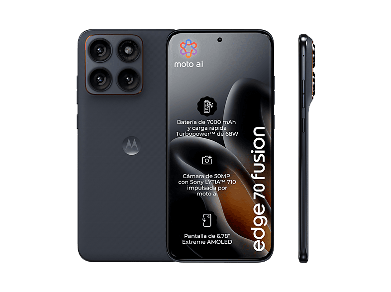 Móvil - Motorola edge 70 fusion, Silhouette, 256 GB, 8 GB RAM, 6.78" Extreme AMOLED, Qualcomm Snapdragon 7s Gen 3, 7000 mAh