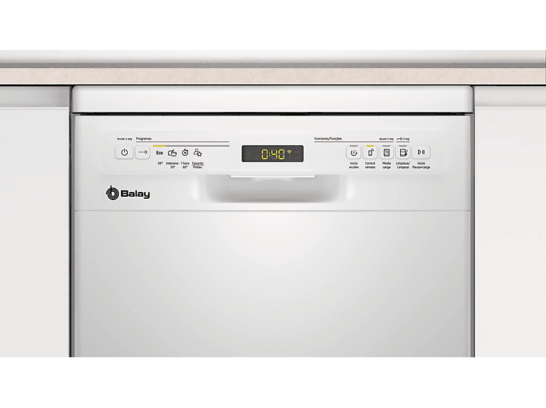 Lavavajillas - Balay 3VN4031BA, 10 servicios, 4 programas, Extrasilencio, Aquastop, Home connect, Pausa y carga, 44.8 cm, Blanco