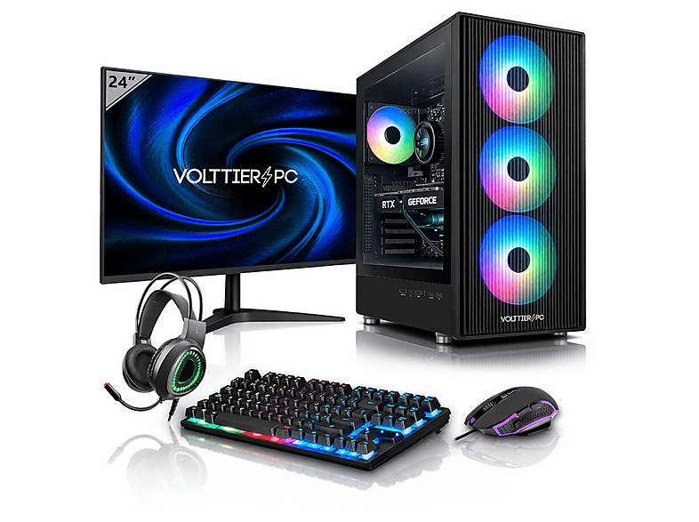 Pack PC Gaming - VolttierPC P14, AMD Ryzen™ 5 5500, 32 GB RAM, 1 TB SSD, GeForce RTX™ 5060, Windows 11 Pro, Monitor 24 " Full-HD, Black