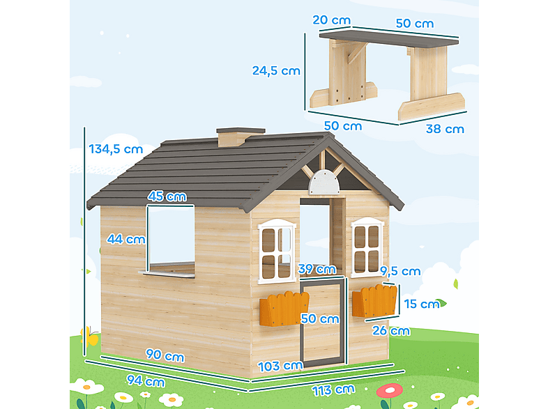 Casa de Juegos - Outsunny 345-024, a partir de 5 año(s), Madera Natural