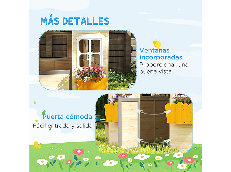 Casa de Juegos - Outsunny 345-024, a partir de 5 año(s), Madera Natural