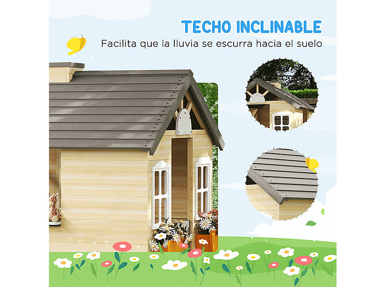 Casa de Juegos - Outsunny 345-024, a partir de 5 año(s), Madera Natural