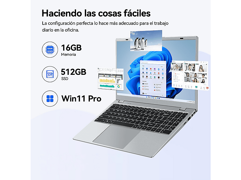 Portátil - Vanwin NCS2154Y, 15,6 " Full-HD, Intel® Pentium® Gold 6500Y(Frecuencia máxima 3,4 GHz), 16 GB RAM, 512 GB SSD, UHD Graphics, Windows 11 Pro