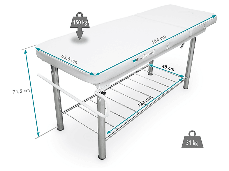 Camilla de masaje - Wellcore WLLC1176-BL, para Piernas, Blanco