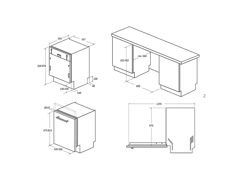 Lavavajillas integrable - Candy CIP 3D9E0B, 13 servicios, 5 programas, 60 cm, AutoDoor, Wash&Dry 35', Sin panelar