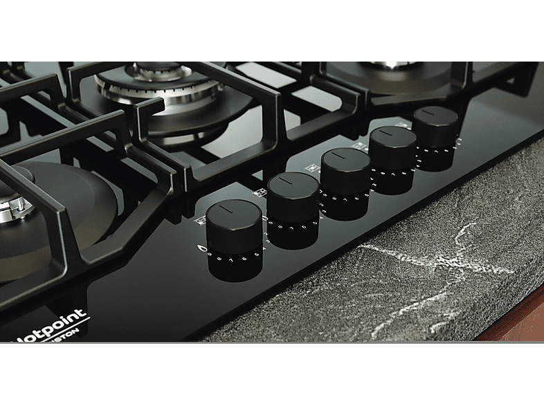 Placa de gas - Hotpoint HAGS 72F/BK 1, 5 zone(s) zonas, 730 mm, Negro