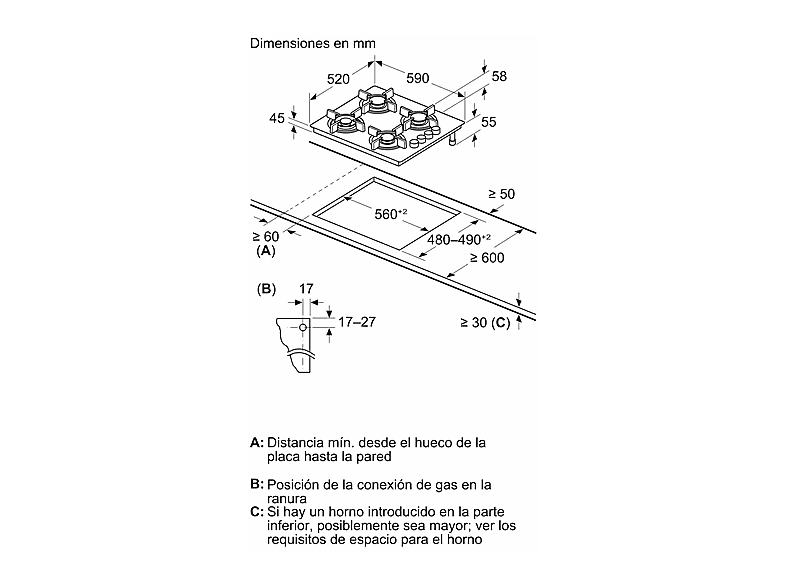 Placa de gas - Balay 3ETG464SB, 4 zonas, Gas butano, 59 cm, Negro