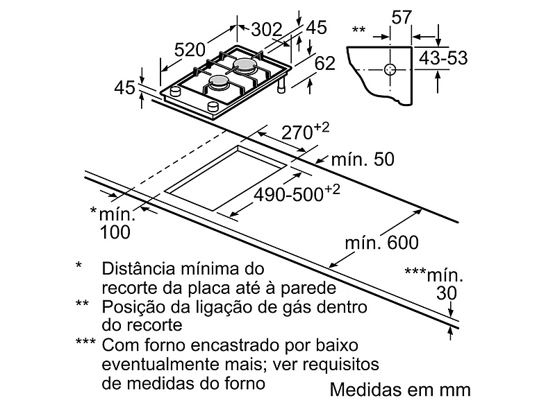 Placa de gas - Siemens iQ700 ER3A6BI40, 2 zone(s) zonas, 302 mm, Negro