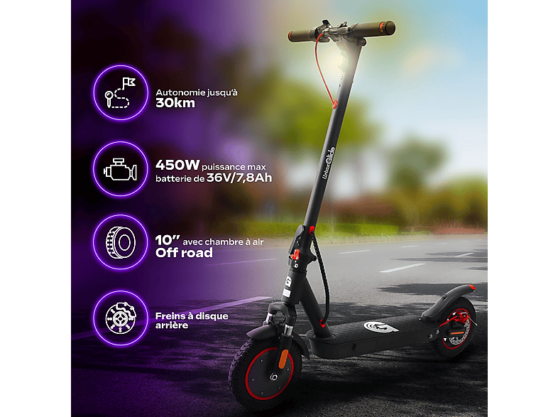 Patinete eléctrico - Urbanglide RIDE 100 PRO 2, Pot. máx. 350 W, Carga máx. 120 kg, negro
