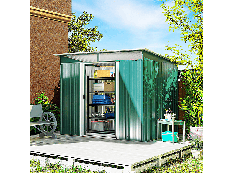 Caseta de Jardín - Outsunny 845-174V01GN, 194 cm x 260 cm x 200 cm, Acero Galvanizado, Verde Oscuro