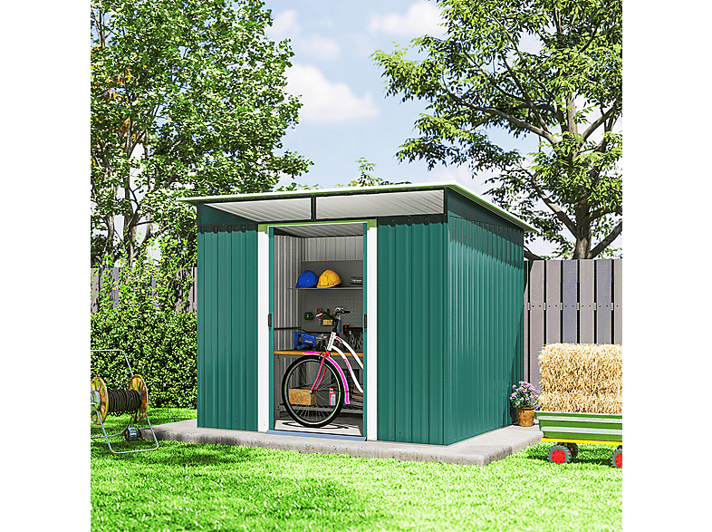 Caseta de Jardín - Outsunny 845-174V01GN, 194 cm x 260 cm x 200 cm, Acero Galvanizado, Verde Oscuro