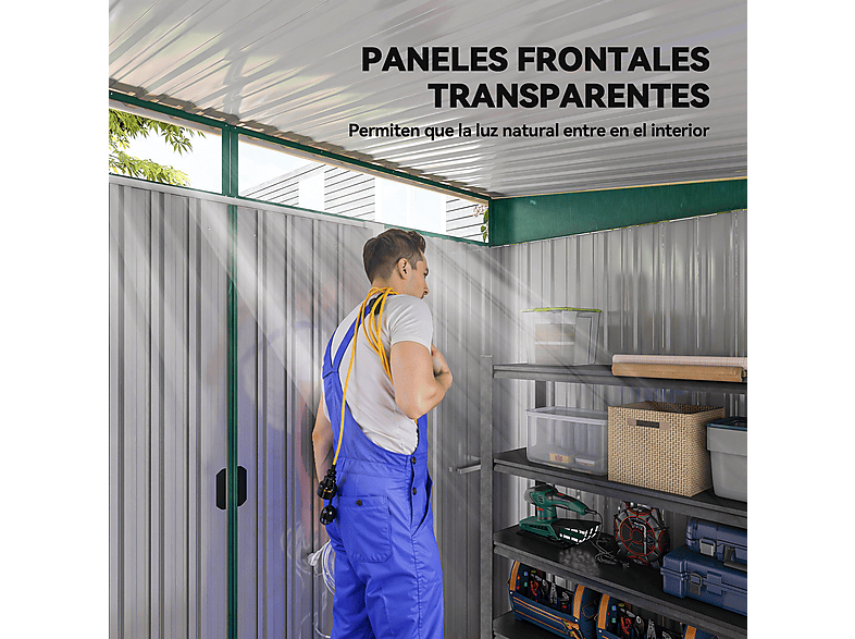 Caseta de Jardín - Outsunny 845-174V01GN, 194 cm x 260 cm x 200 cm, Acero Galvanizado, Verde Oscuro