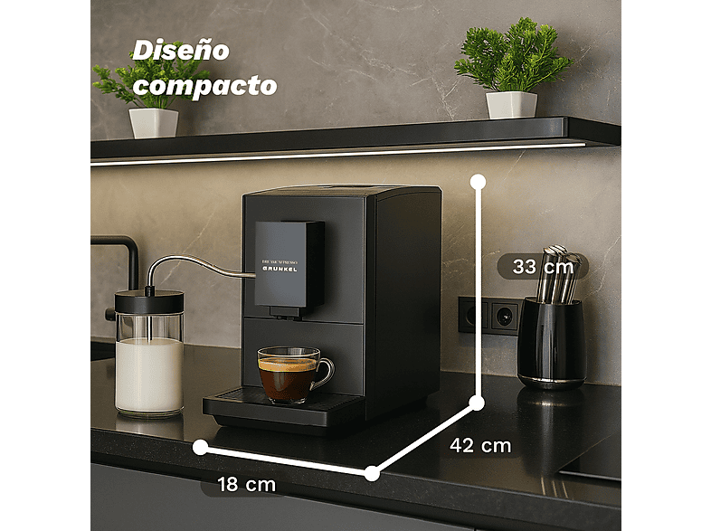 Cafetera superautomática - Grunkel DREAMCAFPRESSO, 20 bar, 1350 W, Black