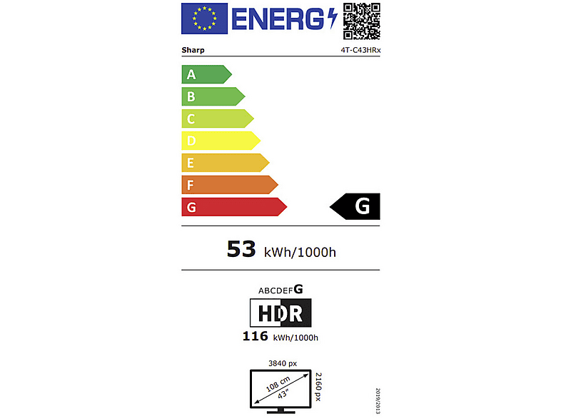 TV QLED 43" - Sharp 43HR7265E, QLED 4K, Smart TV, DVB-T2 (H.265), Negro