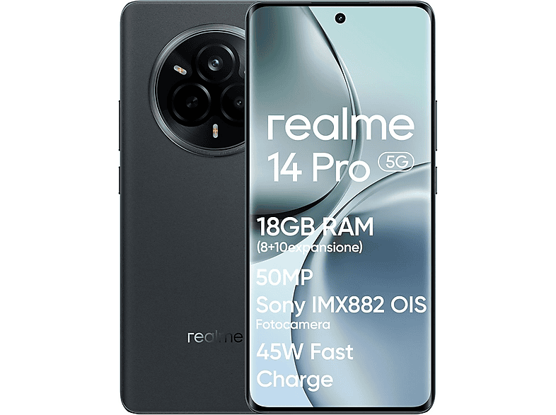 Smartphone - Realme 14 Pro 5G, Gris, Móvil Android, 256 GB, 8 GB RAM, 6,77 ", Dimensity 7300 Energy, 6000 mAh