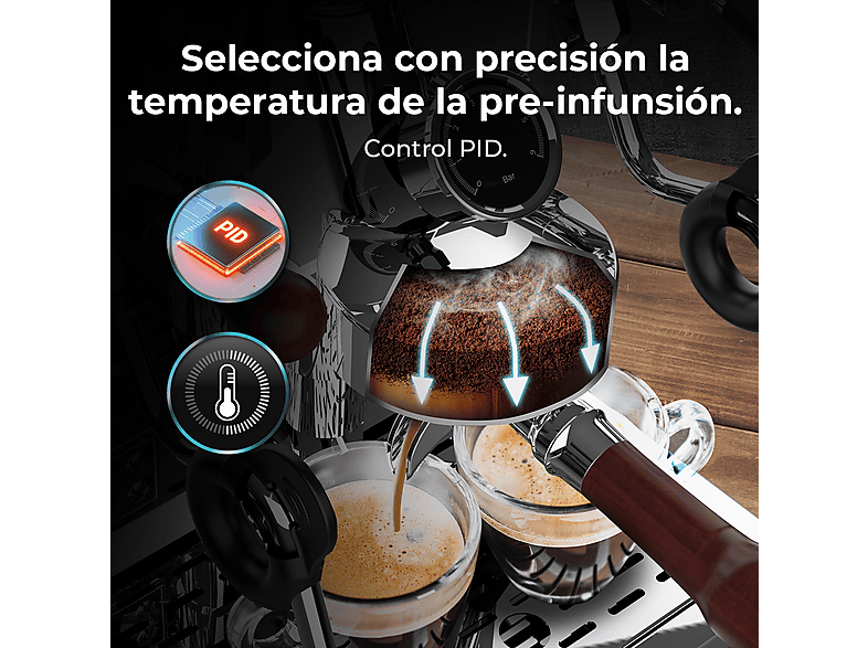 Cafetera express - Cecotec A01_EU01_100129, 15 bar, 2440 W, 2 tazas, plateado