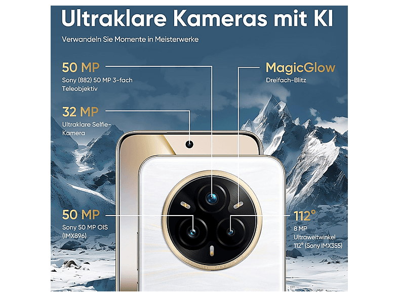 Smartphone - Realme 14 Pro+ 5G, Blanco, Móvil Android, 256 GB, 8 GB RAM, 6,83 ", Qualcomm Snapdragon®, 5260 mAh