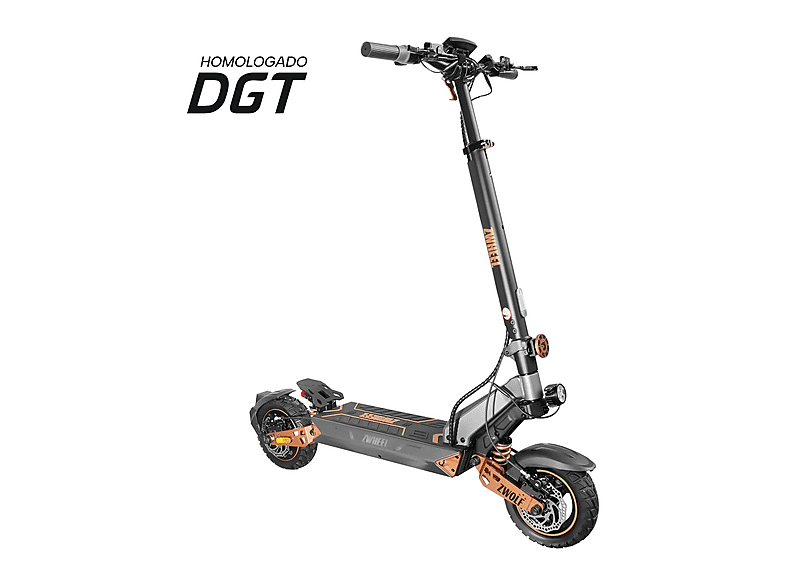 Patinete eléctrico - Zwheel ZWolf Plus, Pot. máx. 2000 W, Carga máx. 120 kg, 70 km autonomía, 20000 mAh, Combinación gris/bronze