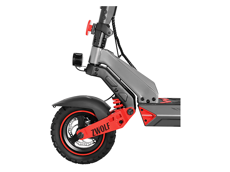 Patinete eléctrico - Zwheel ZWolf, Pot. máx. 1000 W, Carga máx. 120 kg, 50 km autonomía, 15000 mAh, Combinación gris/rojo