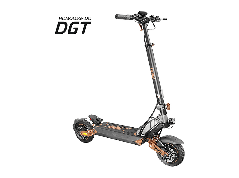 Patinete eléctrico - Zwheel ZWolf DUO, Pot. máx. 2000 W, Carga máx. 120 kg, 70 km autonomía, 20000 mAh, Combinación gris/bronze