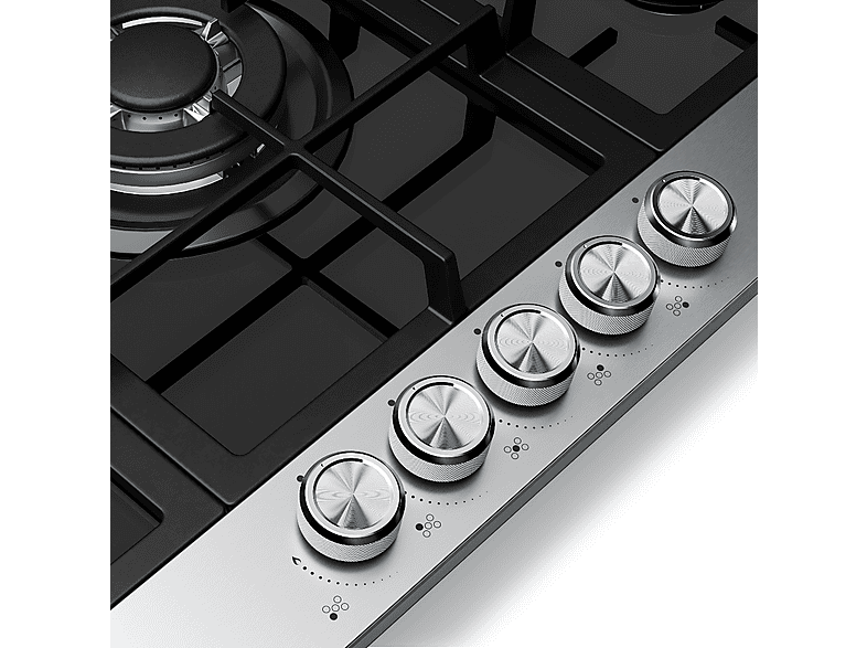 Placa de gas - Klarstein Verosteel, 5 zonas, 87,40 cm, Plata