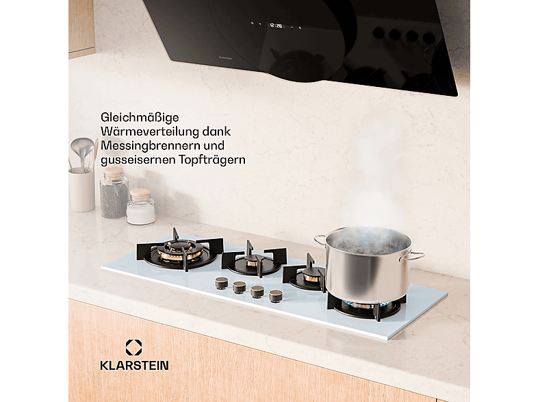 Placa de Gas - Klarstein Goldflame 4 Slim, 4 zonas, 90 cm, Blanco