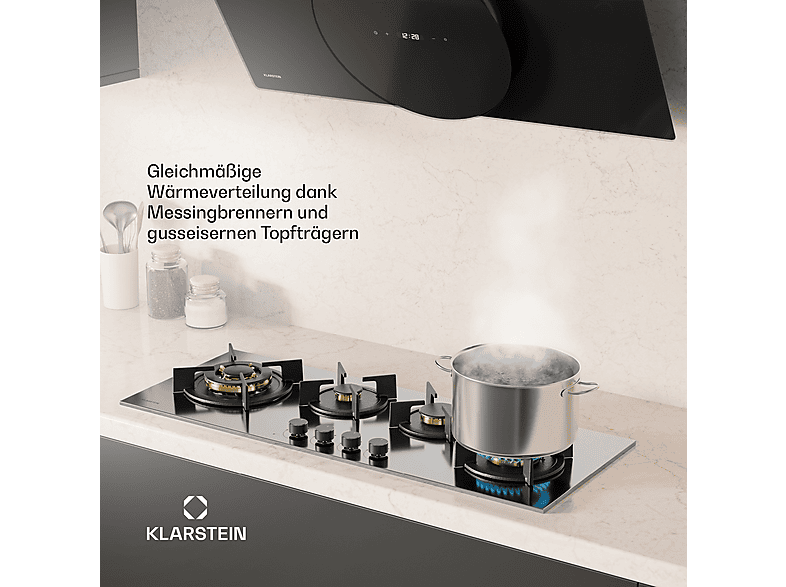 Placa de gas - Klarstein Goldflame Slim, 4 zonas, 90 cm, Plata