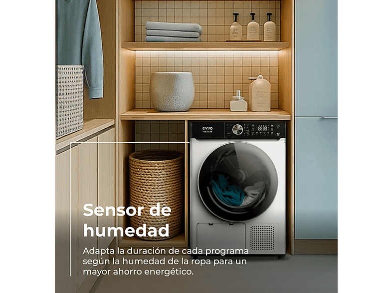 Secadora bomba de calor - Evvo Nature SR10, 10 kg, Blanco